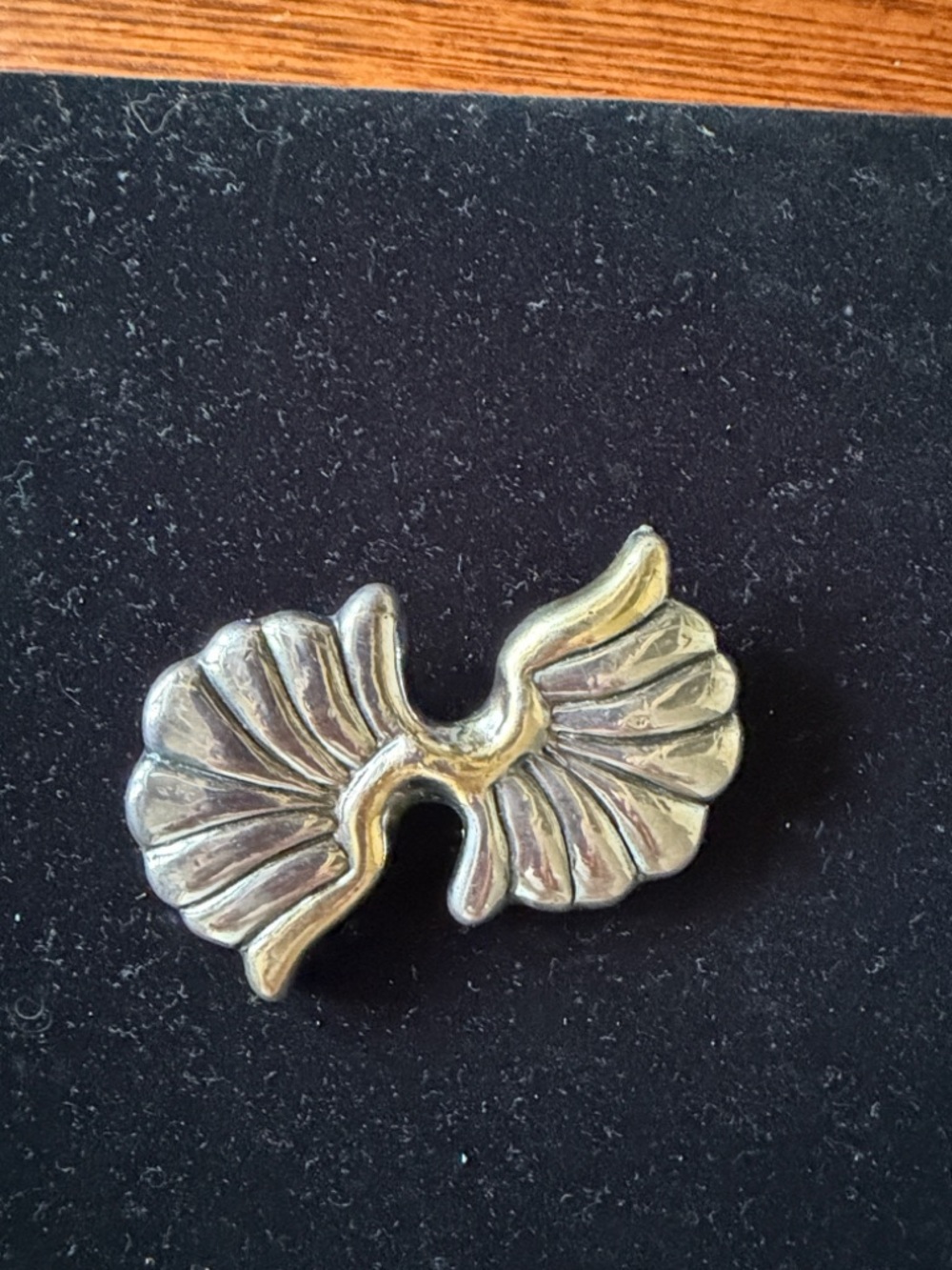 Vintage artisan signed Wing-Shaped Metal Pin in Two-Tone Silver and Gold 925